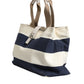 White Navy Striped Canvas Top Handle Tote Tote Bag