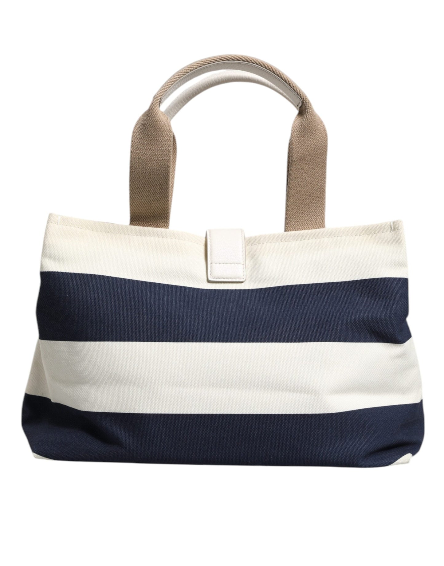 White Navy Striped Canvas Top Handle Tote Tote Bag