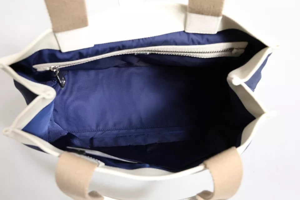 White Navy Striped Canvas Top Handle Tote Tote Bag