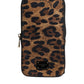 Brown Leopard Print Dauphine Leather Zip Around Wallet