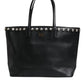 Black Crystal Leather Shopping Women Tote Bag
