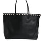 Black Crystal Leather Shopping Women Tote Bag