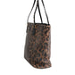 Brown Black Calfskin Leopard Print Shoulder Tote Bag