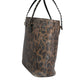 Brown Black Calfskin Leopard Print Shoulder Tote Bag