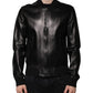 Black Leather Full Zip Biker Blouson Jacket