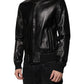 Black Leather Full Zip Biker Blouson Jacket