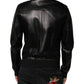 Black Leather Full Zip Biker Blouson Jacket
