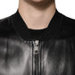 Black Leather Full Zip Biker Blouson Jacket