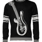 Black White Guitar Silk Crew Neck Sweater