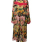 Multicolor Floral Silk Kaftan Maxi Dress