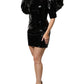 Black Patent Leather Puff Sleeves Mini Dress