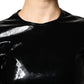 Black Patent Leather Puff Sleeves Mini Dress