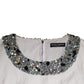 White Crystal Embellished Jacquard Brocade Mini Dress
