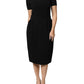 Black Viscose Short Sleeves Sheath Midi Dress