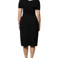 Black Viscose Short Sleeves Sheath Midi Dress