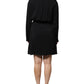 Black Viscose Long Sleeves A-line Mini Dress