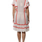 White Viscose Ruffle Sleeves A-line Pleated Mini Dress