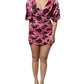 Pink Floral Print Silk Stretch Ruched Fitted Mini Dress