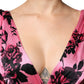Pink Floral Print Silk Stretch Ruched Fitted Mini Dress