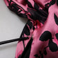 Pink Floral Print Silk Stretch Ruched Fitted Mini Dress