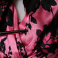 Pink Floral Print Silk Stretch Ruched Fitted Mini Dress