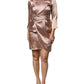 Pink Satin Long Sleeves Sheath Wrap Mini Dress