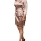 Pink Satin Long Sleeves Sheath Wrap Mini Dress