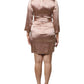 Pink Satin Long Sleeves Sheath Wrap Mini Dress