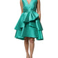 Green Satin Polyester Sleeveless V-neck Layered Dress