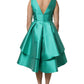 Green Satin Polyester Sleeveless V-neck Layered Dress
