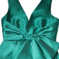 Green Satin Polyester Sleeveless V-neck Layered Dress