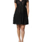 Black Short Sleeves Floral Lace Trim A-line Mini Dress