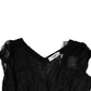 Black Short Sleeves Floral Lace Trim A-line Mini Dress