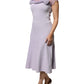 Purple Short Sleeves Floral Lace Trim A-line Midi Dress