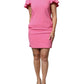 Pink Viscose Short Sleeves Backless Sheath Mini Dress
