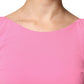 Pink Viscose Short Sleeves Backless Sheath Mini Dress