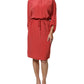 Red Long Sleeves Pencil Cut Drawstring Waist Dress