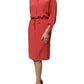 Red Long Sleeves Pencil Cut Drawstring Waist Dress