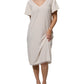 Off White Short Sleeves V-neck Shift Midi Dress