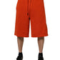 Red Cotton Blend Mid Waist Men Bermuda Shorts
