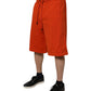 Red Cotton Blend Mid Waist Men Bermuda Shorts