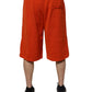 Red Cotton Blend Mid Waist Men Bermuda Shorts