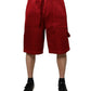 Maroon Viscose Nylon Mid Waist Bermuda Shorts