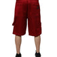 Maroon Viscose Nylon Mid Waist Bermuda Shorts
