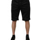 Black Polyester Mid Waist Men Bermuda Shorts
