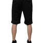 Black Polyester Mid Waist Men Bermuda Shorts