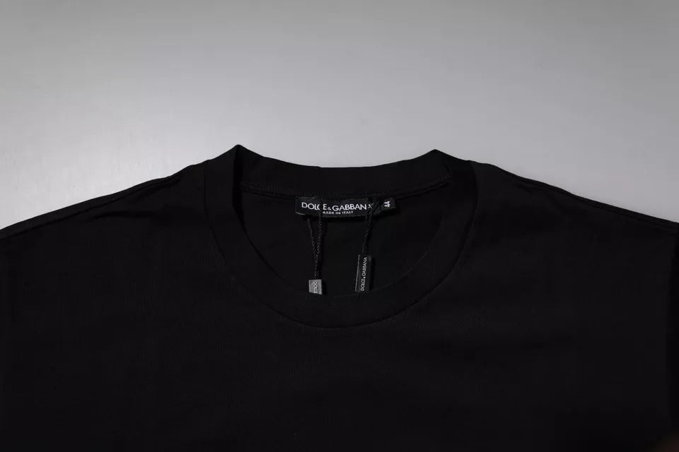 Black Logo Cotton Men Crew Neck T-shirt