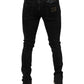 Black Tattered Cotton Skinny Men Denim Jeans