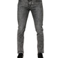 Dark Gray Washed Cotton Slim Fit Denim Jeans