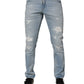 Light Blue Tattered Logo Skinny Denim Jeans